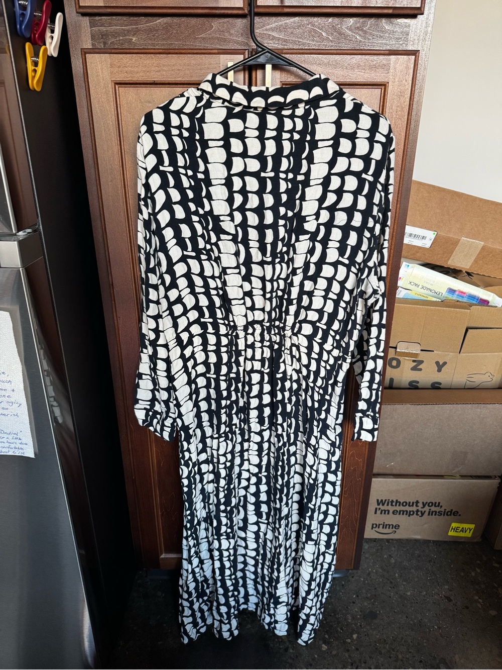 Zara Geometric Print Shirt Dress XXL Black White Abstract Mod Maxi Button Front - Picture 11 of 13